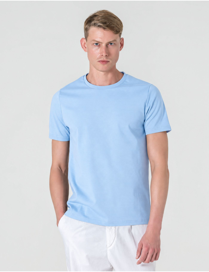 T-SHIRT DE ALGODÃO E POLIAMIDA AZUL CLARO