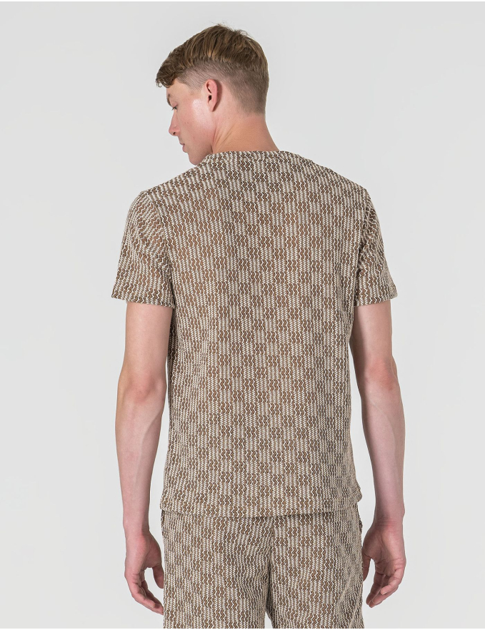 T-SHIRT CROCHET BEGE E CASTANHO