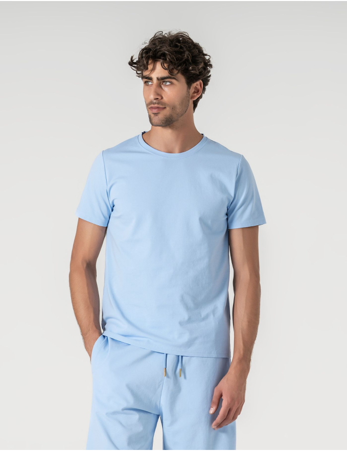 T-SHIRT DE ALGODÃO E POLIAMIDA AZUL CLARO