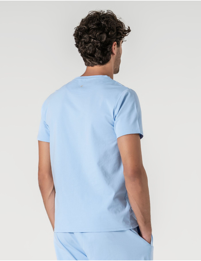T-SHIRT DE ALGODÃO E POLIAMIDA AZUL CLARO