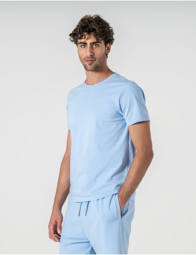 T-SHIRT DE ALGODÃO E POLIAMIDA AZUL CLARO