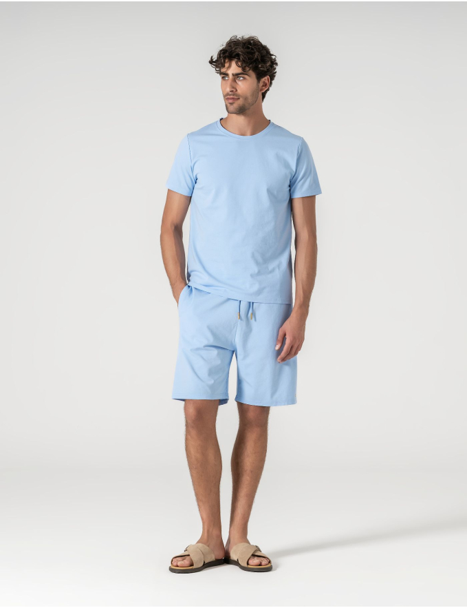 T-SHIRT DE ALGODÃO E POLIAMIDA AZUL CLARO