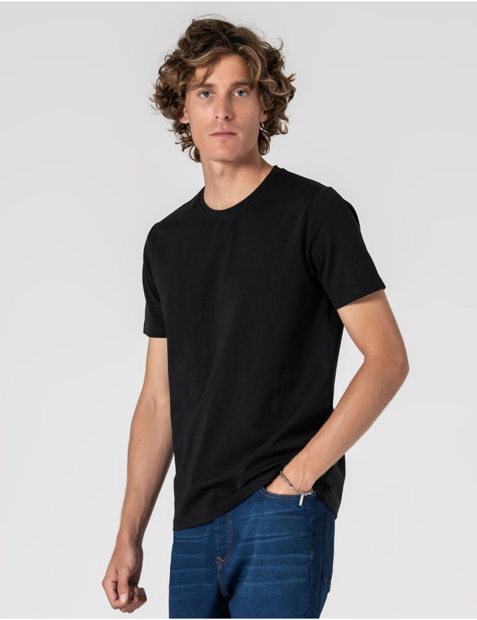  T-SHIRT DE ALGODÃO E POLIAMIDA PRETA