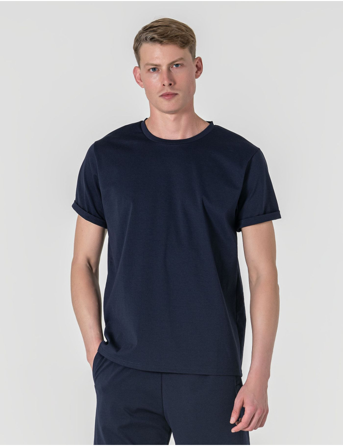T-SHIRT RELAXED DE ALGODÃO E POLIAMIDA AZUL MARINHO