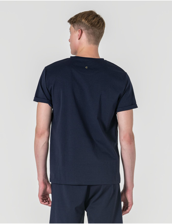 T-SHIRT RELAXED DE ALGODÃO E POLIAMIDA AZUL MARINHO
