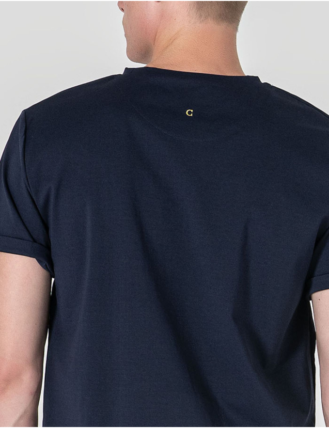 T-SHIRT RELAXED DE ALGODÃO E POLIAMIDA AZUL MARINHO