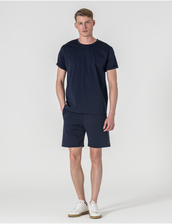 T-SHIRT RELAXED DE ALGODÃO E POLIAMIDA AZUL MARINHO