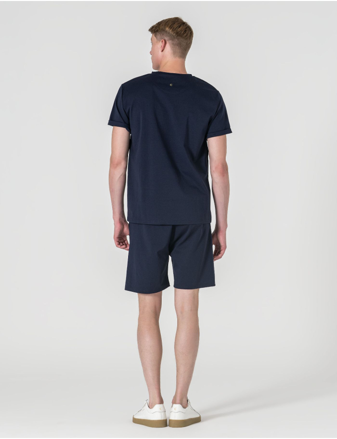 T-SHIRT RELAXED DE ALGODÃO E POLIAMIDA AZUL MARINHO