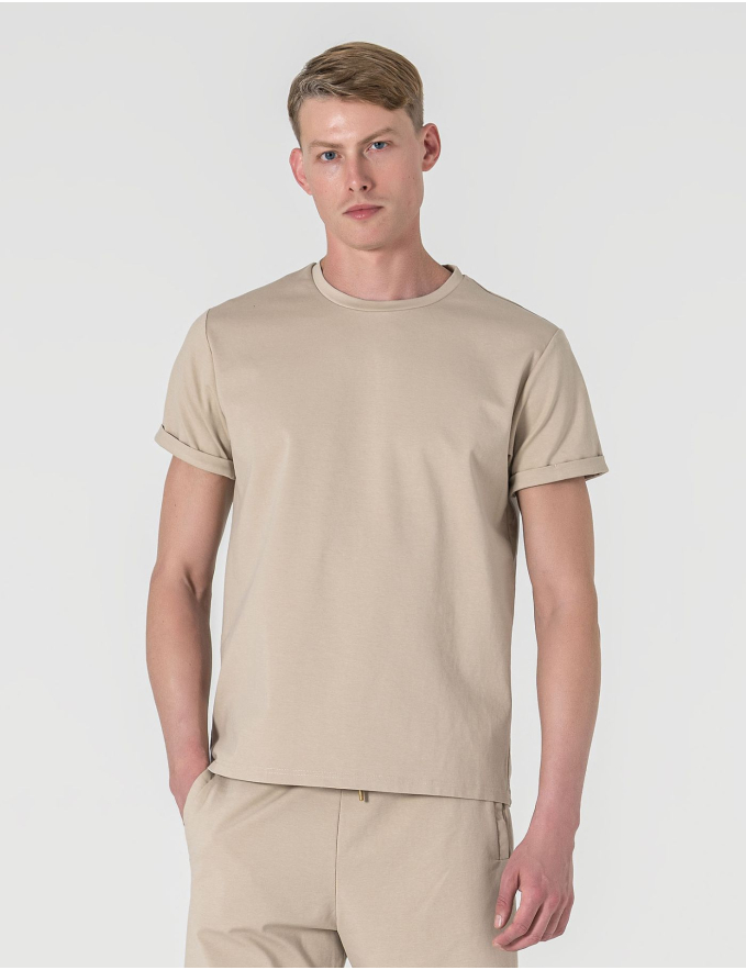 T-SHIRT RELAXED DE ALGODÃO E POLIAMIDA BEGE