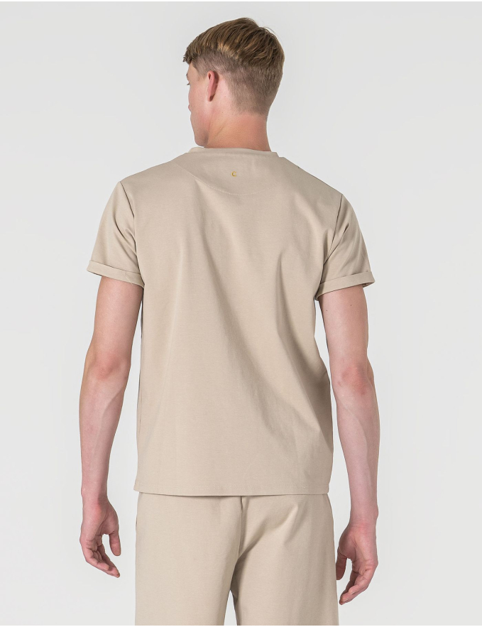 T-SHIRT RELAXED DE ALGODÃO E POLIAMIDA BEGE