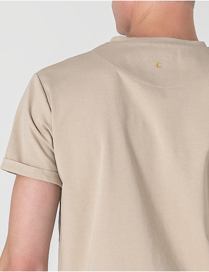 T-SHIRT RELAXED DE ALGODÃO E POLIAMIDA BEGE