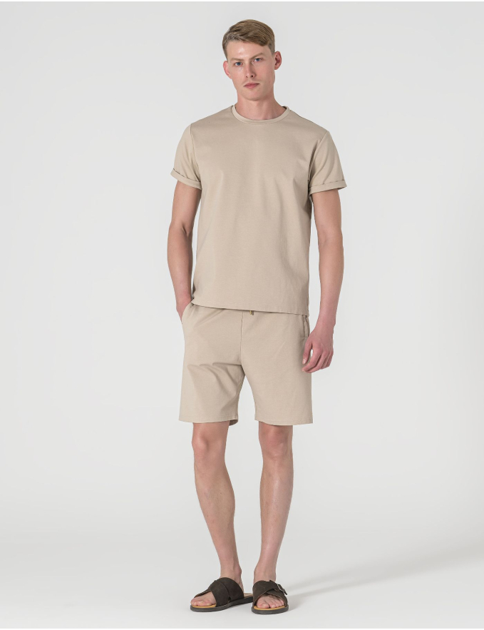 T-SHIRT RELAXED DE ALGODÃO E POLIAMIDA BEGE