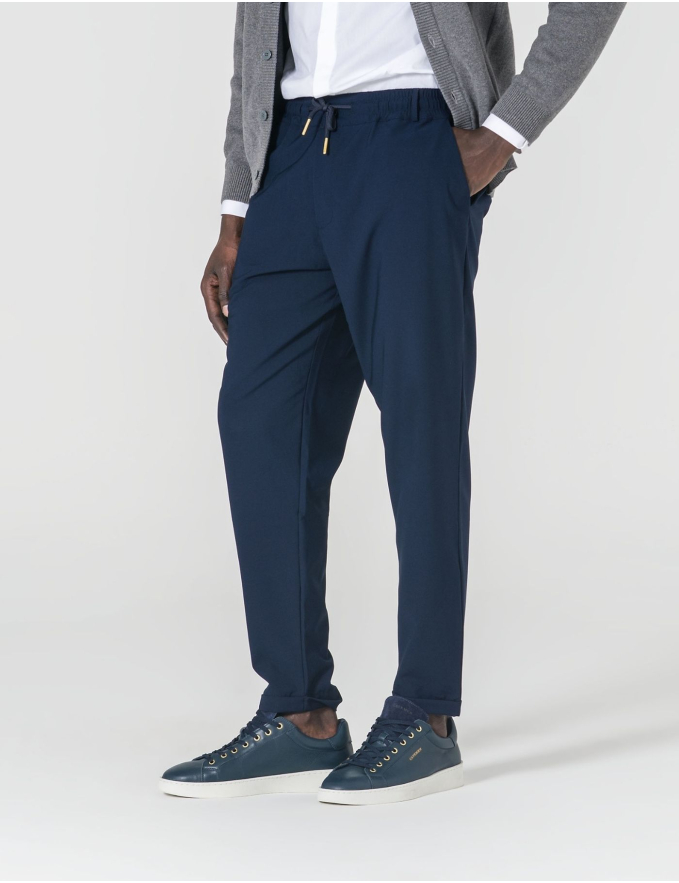 CALÇA AZUL DE TECIDO COM CORDÃO CROPPED FIT
