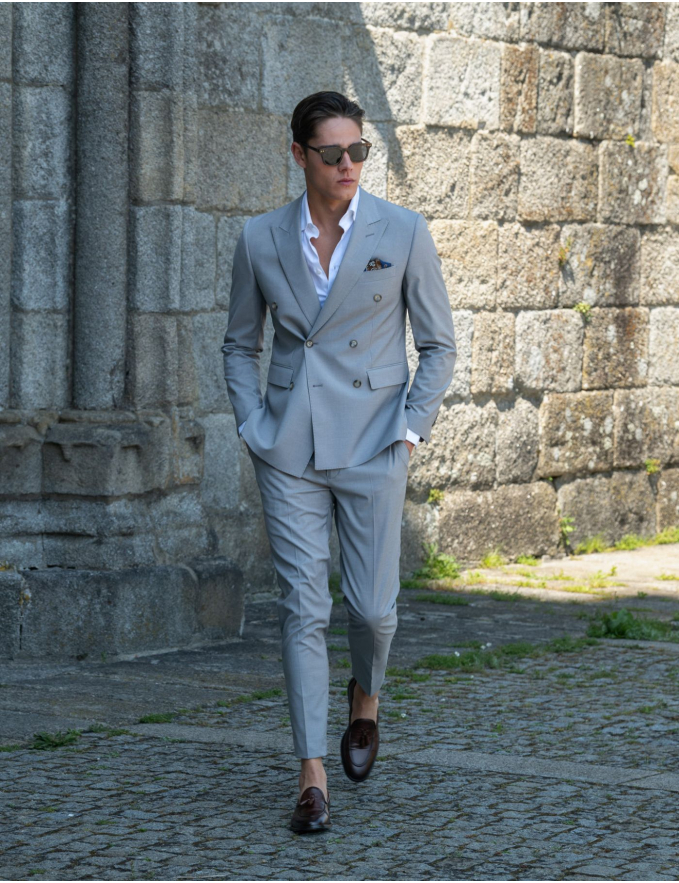 FATO TRESPASSE SLIM FIT CINZA CLARO (PICK STITCH)