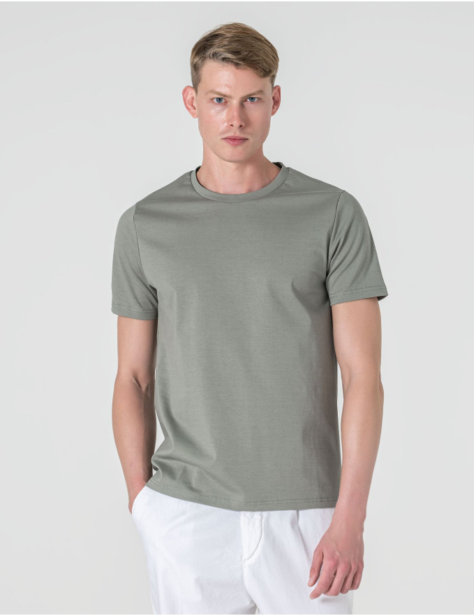 T-SHIRT DE ALGODÃO E POLIAMIDA VERDE PASTEL