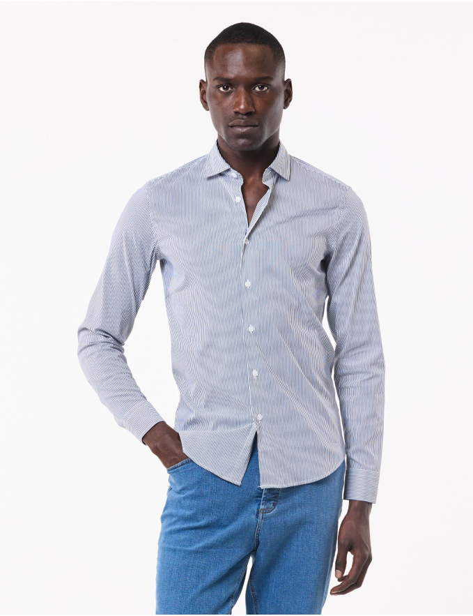 CAMISA SLIM FIT SOFT TOUCH RISCA AZUL MARINHO