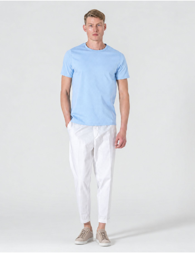 T-SHIRT DE ALGODÃO E POLIAMIDA AZUL CLARO