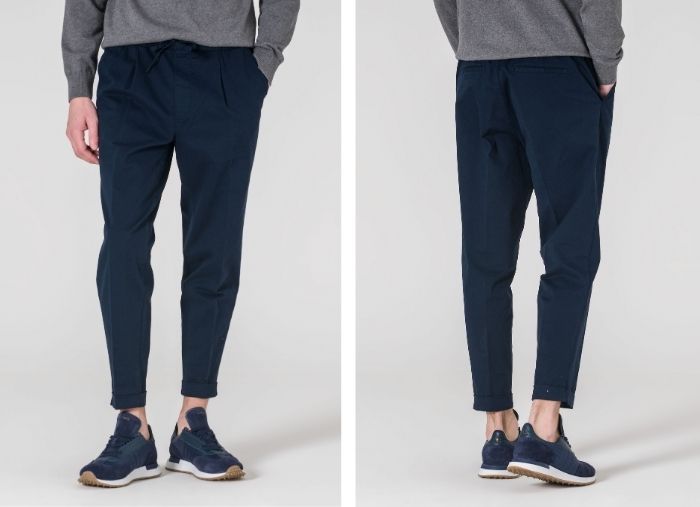 CALÇA CHINO CROPPED FIT DE CORDÃO AZUL MARINHO CALÇA CHINO CROPPED FIT DE CORDÃO AZUL MARINHO